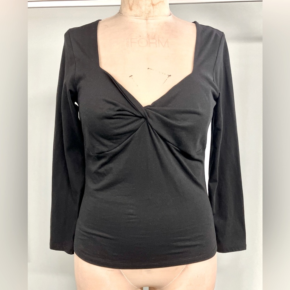 Black long sleeve, low neck t-shirt, size large